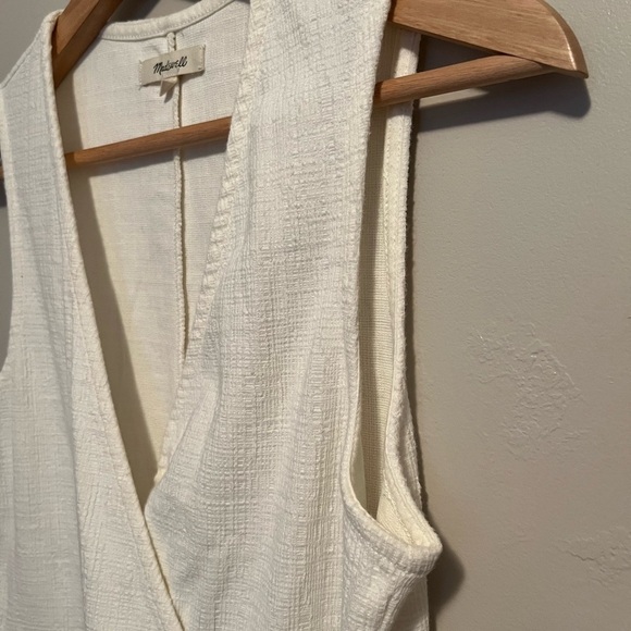 Madewell Crosshatch Side Tie Sleeveless Faux Wrap Dress Bright Ivory - Picture 8 of 15
